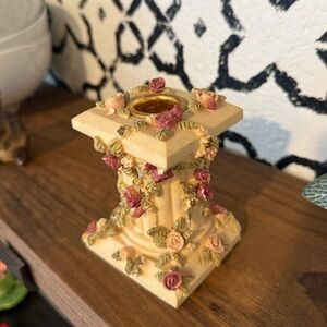 Vintage Porcelain Rose Floral Column Candle Holder